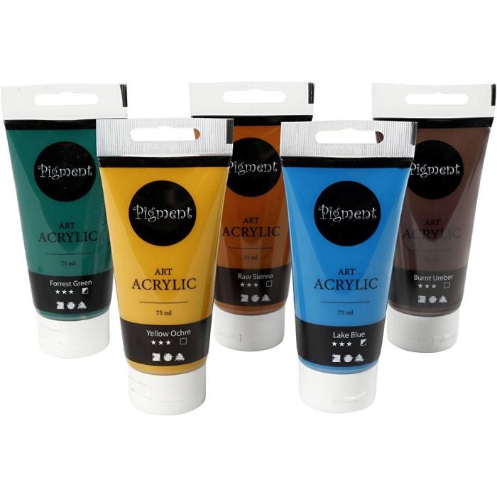 Pittura Acrilia, Colori naturali, semi-lucido, colori asst., 5x75 ml/ 1 conf.