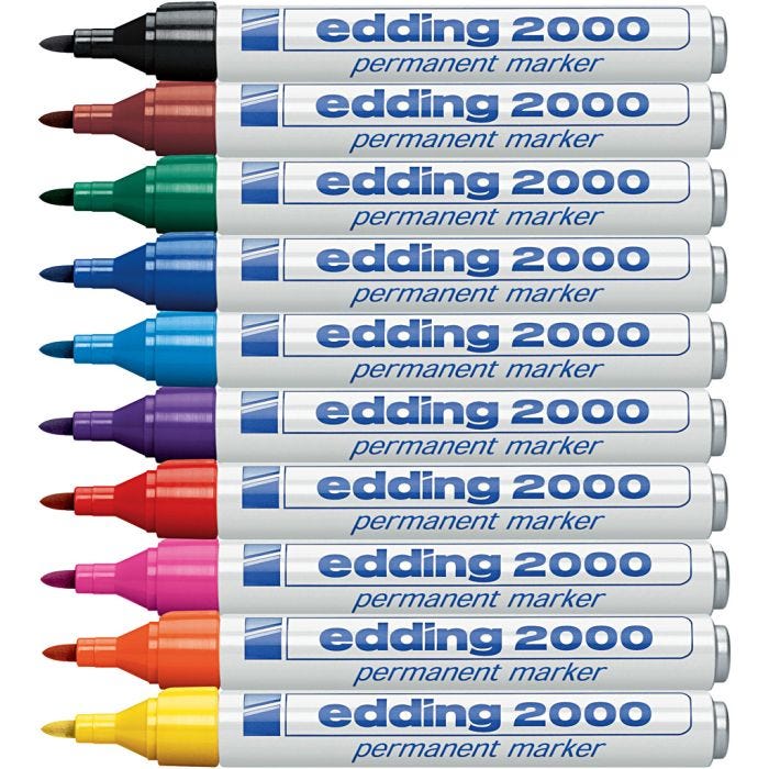 Marcatori Edding, dim. 2000, ampiezza tratto 1,5-3 mm, colori asst., 10 pz/ 1 conf.