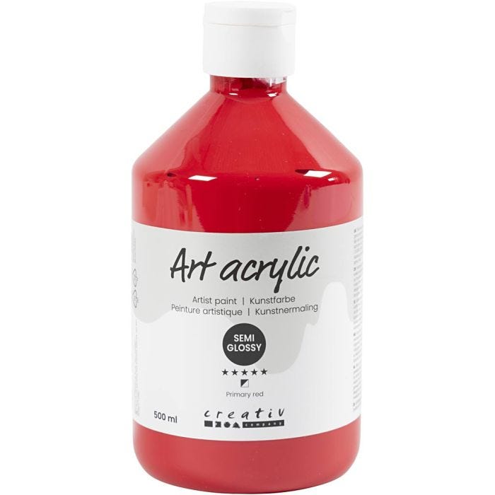Pittura Acrilia, semi-lucido, semi transparent, rosso primario, 500 ml/ 1 bott.