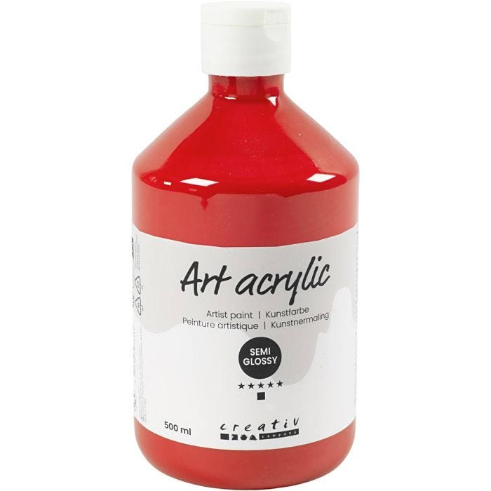 Pittura Acrilia, semi-lucido, transparent, rosso cadmio, 500 ml/ 1 bott.