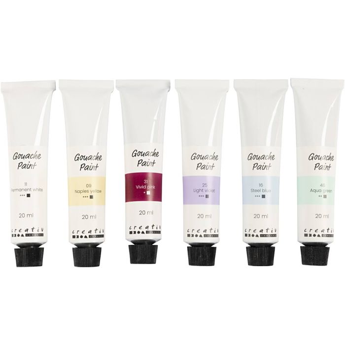 Pittura gouache, colori pastello, 6x20 ml/ 1 conf.