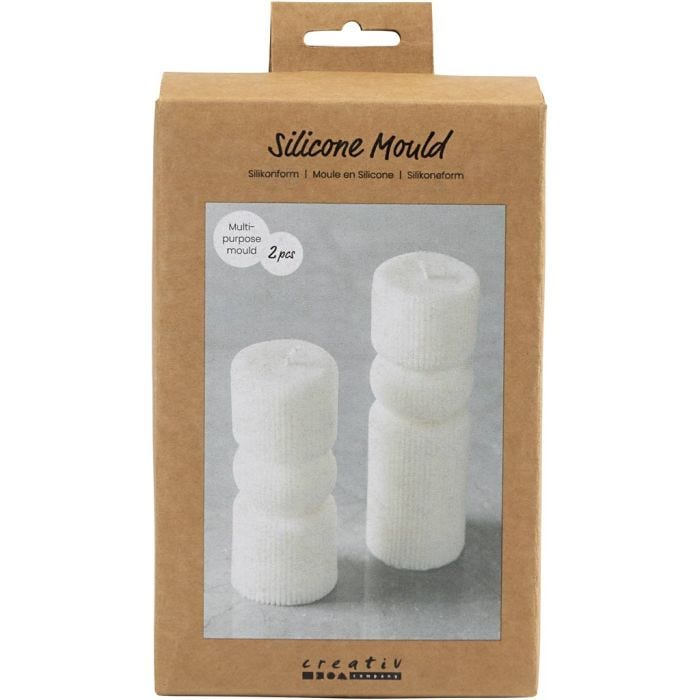 Stampo in Silicone, Cilindro scanalato con arco, H: 11+14 cm, diam 4+4 cm, 2 pz/ 1 conf.