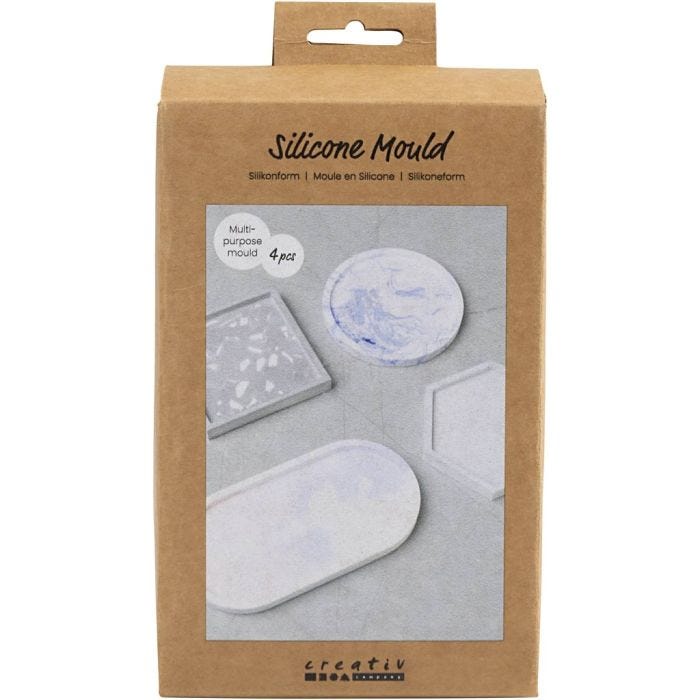Stampo in silicone, quadrato, circolare, esagonale e ovale, H: 1-1,5 cm, diam 9-11,2 cm, 4 pz/ 1 conf.