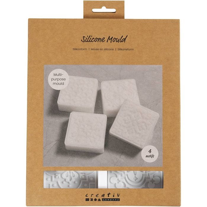 Stampo in silicone, Quadrato con design grafico, H: 2,4 cm, L: 6,8 cm, 4 pz/ 1 conf.