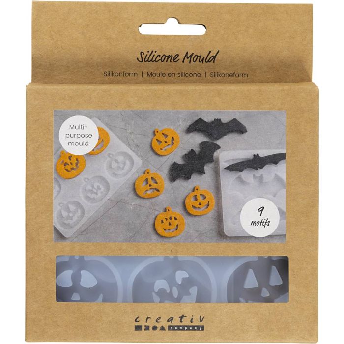 Stampo in silicone, Pipistrelli e zucche, H: 0,3+0,5 cm, L: 3+8 cm, trasparente opaco, 2 pz/ 1 pz