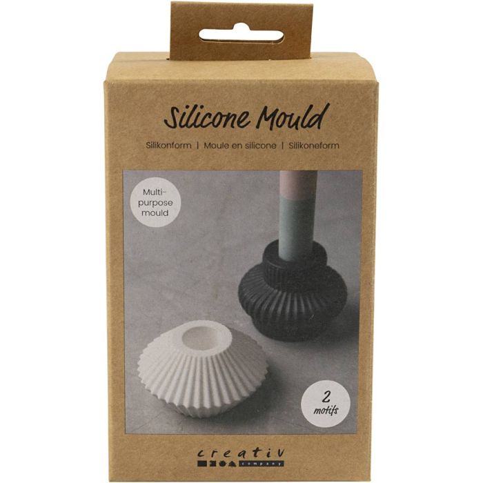 Stampo in silicone, Portacandele scanalati, H: 4+5,5 cm, diam 7+8 cm, lucido trasparente, 2 pz/ 1 conf.