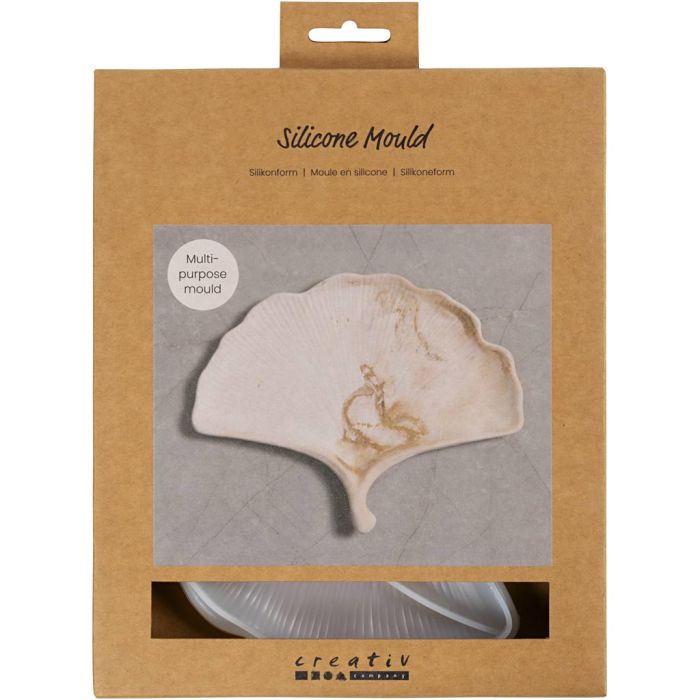 Stampo in silicone, Foglia di Gingko, H: 1,5 cm, L: 18,5 cm, L: 14,8 cm, 1 pz