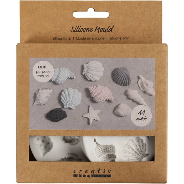 Stampo in silicone, Stella marina, conchiglia, guscio, H: 0,3-1 cm, L: 1,3-3,3 cm, 2 pz/ 1 conf.