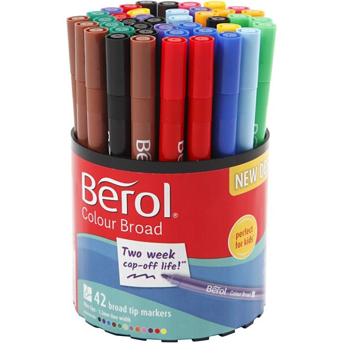 Berol Colourfine, diam 10 mm, ampiezza tratto 0,3-0,7 mm, colori asst., 42 pz/ 1 vasch.