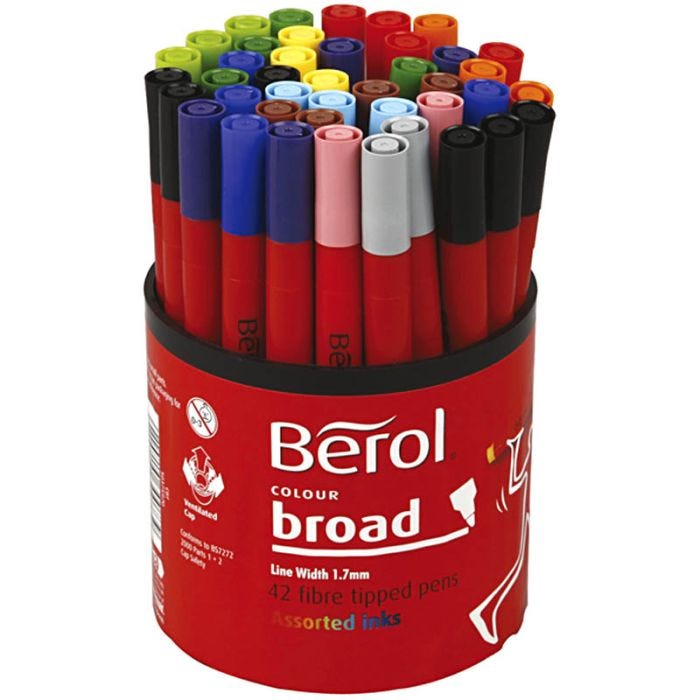 Pennarello Berol, diam 10 mm, ampiezza tratto 1-1,7 mm, colori asst., 42 pz/ 1 vasch.