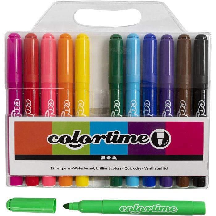 Pennarelli Colortime, ampiezza tratto 5 mm, colori standard, 12 pz/ 1 conf.