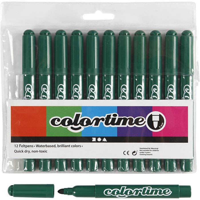 Pennarelli Colortime, ampiezza tratto 5 mm, verde scuro, 12 pz/ 1 conf.
