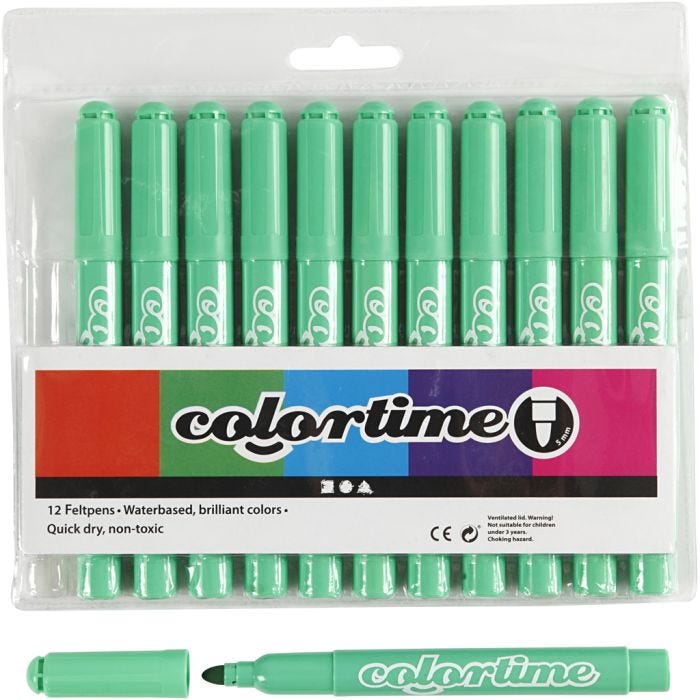 Pennarelli Colortime, ampiezza tratto 5 mm, verde chiaro, 12 pz/ 1 conf.