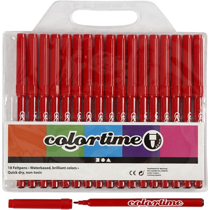 Pennarelli Colortime, ampiezza tratto 2 mm, rosso, 18 pz/ 1 conf.