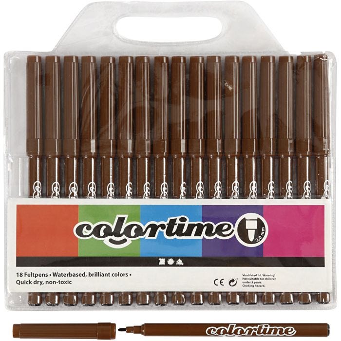 Pennarelli Colortime, ampiezza tratto 2 mm, marrone, 18 pz/ 1 conf.
