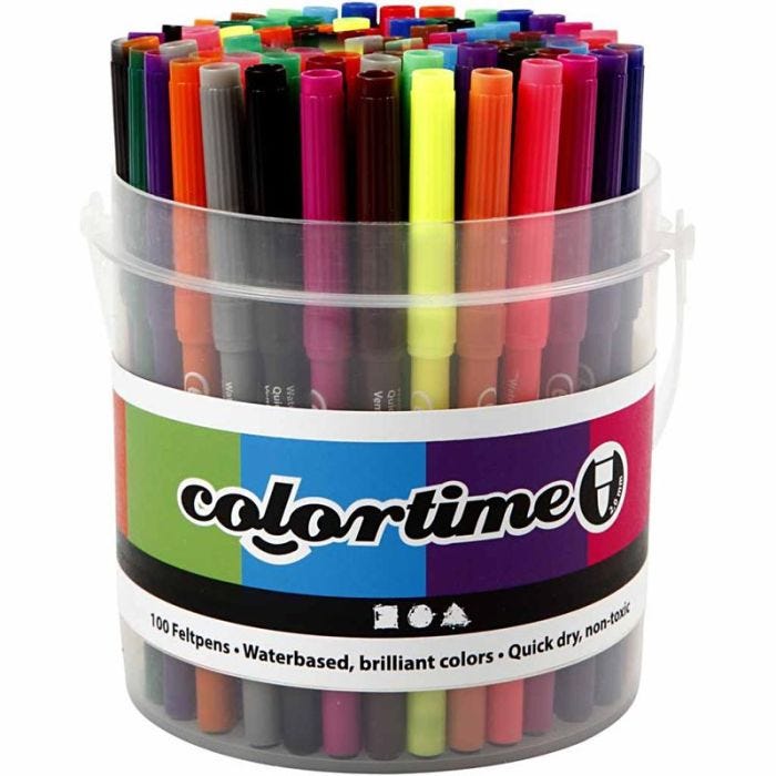 Pennarelli Colortime, ampiezza tratto 2 mm, colori asst., 100 pz/ 1 secch.