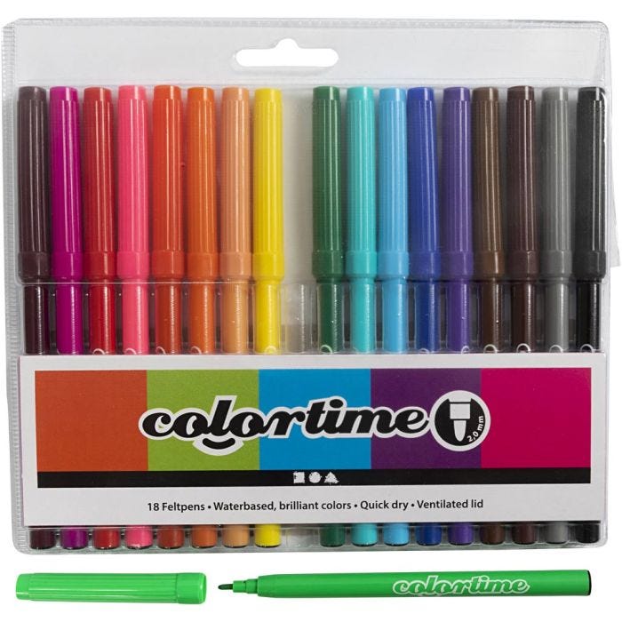 Pennarelli Colortime, ampiezza tratto 2 mm, colori asst., 18 pz/ 1 conf.