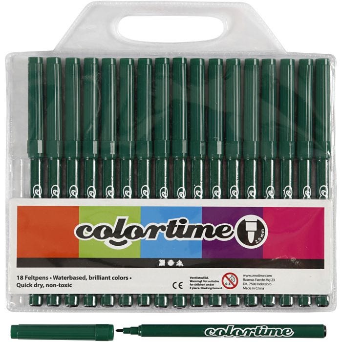 Pennarelli Colortime, ampiezza tratto 2 mm, verde scuro, 18 pz/ 1 conf.
