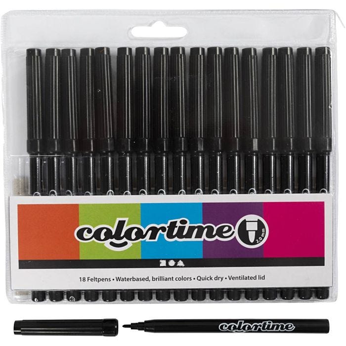 Pennarelli Colortime, ampiezza tratto 2 mm, nero, 18 pz/ 1 conf.