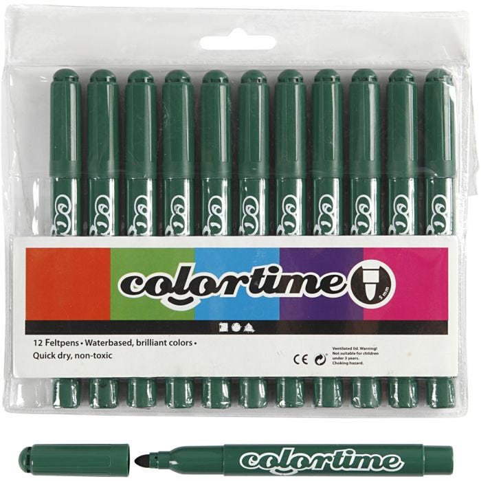 Pennarelli Colortime, ampiezza tratto 5 mm, verde, 12 pz/ 1 conf.