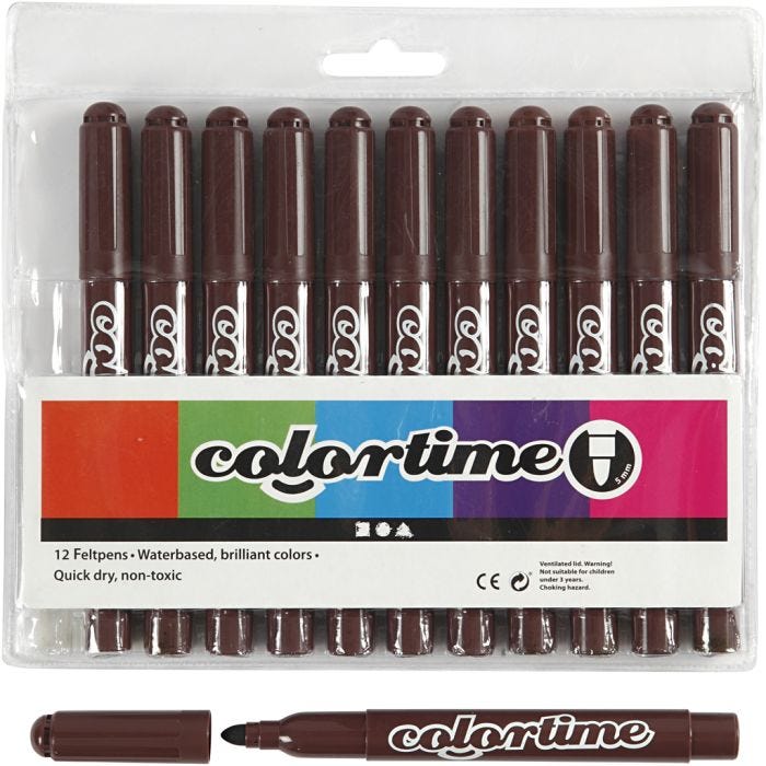 Pennarelli Colortime, ampiezza tratto 5 mm, marrone scuro, 12 pz/ 1 conf.