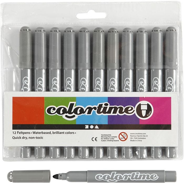 Pennarelli Colortime, ampiezza tratto 5 mm, grigio, 12 pz/ 1 conf.