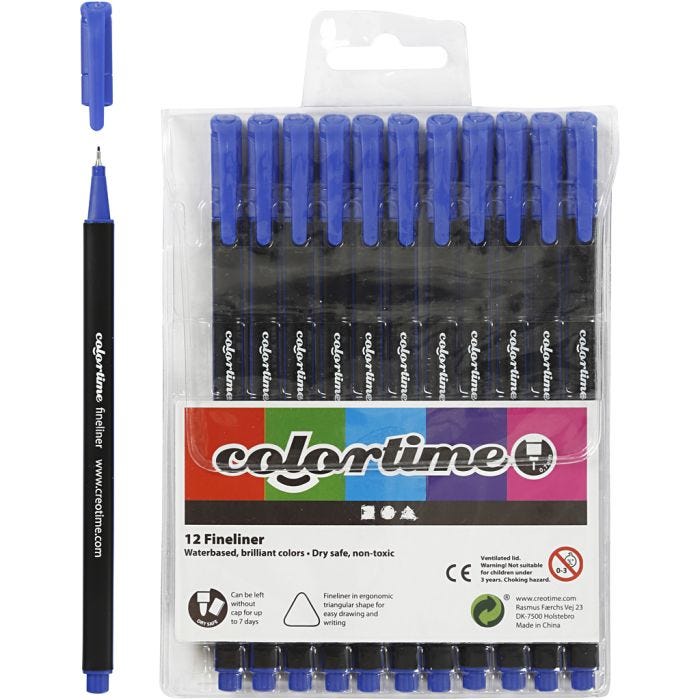 Pennarelli Fineliner Colortime, ampiezza tratto 0,6-0,7 mm, blu scuro, 12 pz/ 1 conf.