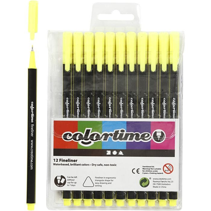 Pennarelli Fineliner Colortime, ampiezza tratto 0,6-0,7 mm, giallo, 12 pz/ 1 conf.