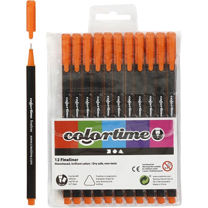Pennarelli Fineliner Colortime, ampiezza tratto 0,6-0,7 mm, arancio, 12 pz/ 1 conf.