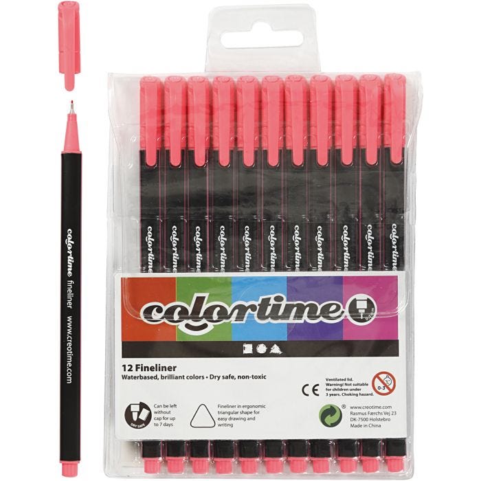 Pennarelli Fineliner Colortime, ampiezza tratto 0,6-0,7 mm, rosa, 12 pz/ 1 conf.