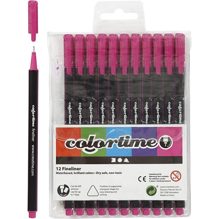 Pennarelli Fineliner Colortime, ampiezza tratto 0,6-0,7 mm, ciclamino, 12 pz/ 1 conf.