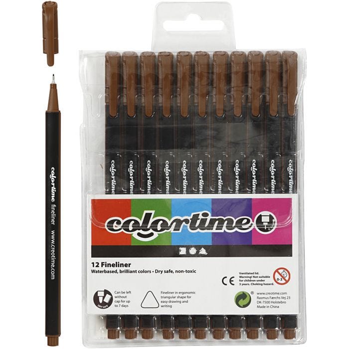 Pennarelli Fineliner Colortime, ampiezza tratto 0,6-0,7 mm, marrone, 12 pz/ 1 conf.