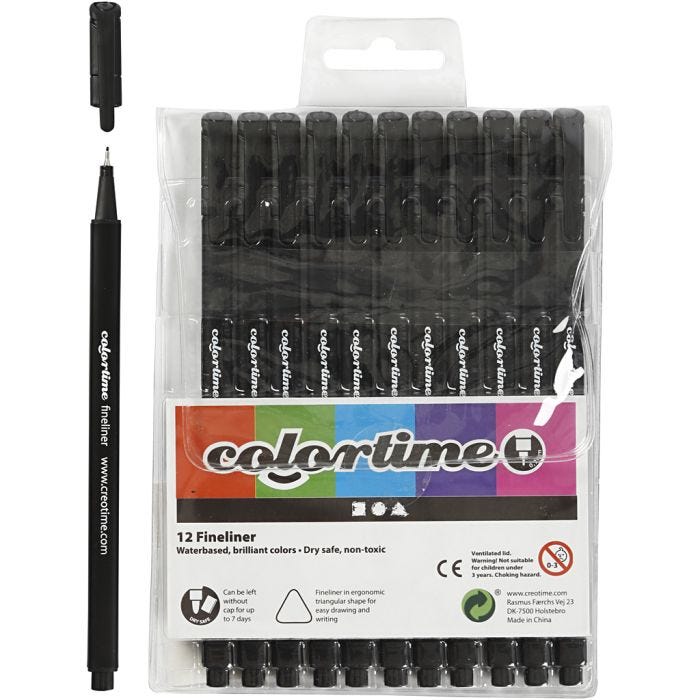 Pennarelli Fineliner Colortime, ampiezza tratto 0,6-0,7 mm, nero, 12 pz/ 1 conf.
