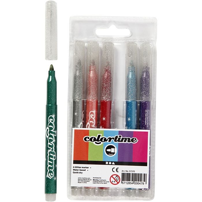 Pennarelli Glitter Colortime, ampiezza tratto 2 mm, colori asst., 6 pz/ 1 conf.