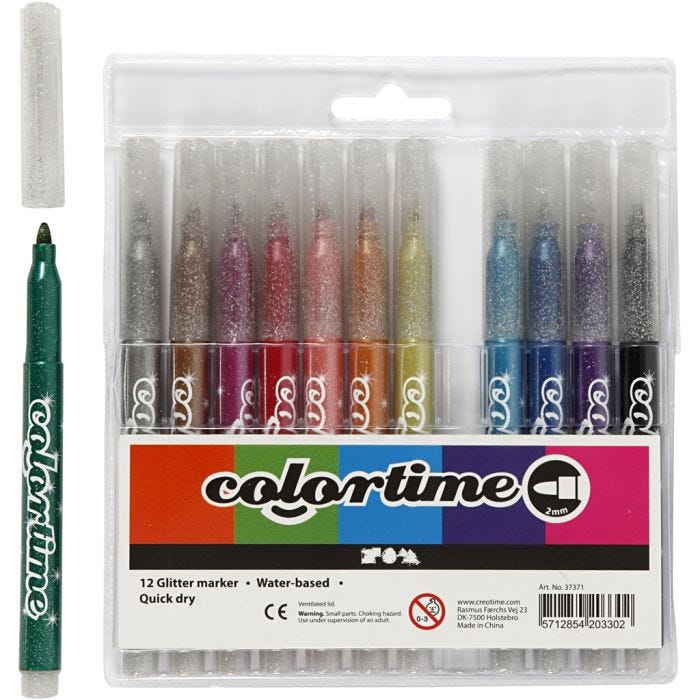 Pennarelli Glitter Colortime, ampiezza tratto 2 mm, colori asst., 12 pz/ 1 conf.