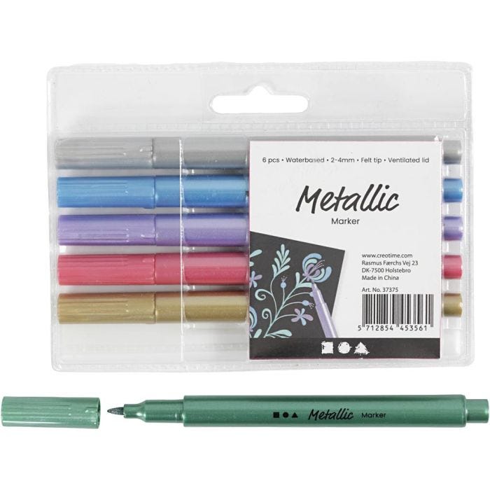 Pennarello metallico, ampiezza tratto 2-4 mm, colori metallici, 6 pz/ 1 conf.