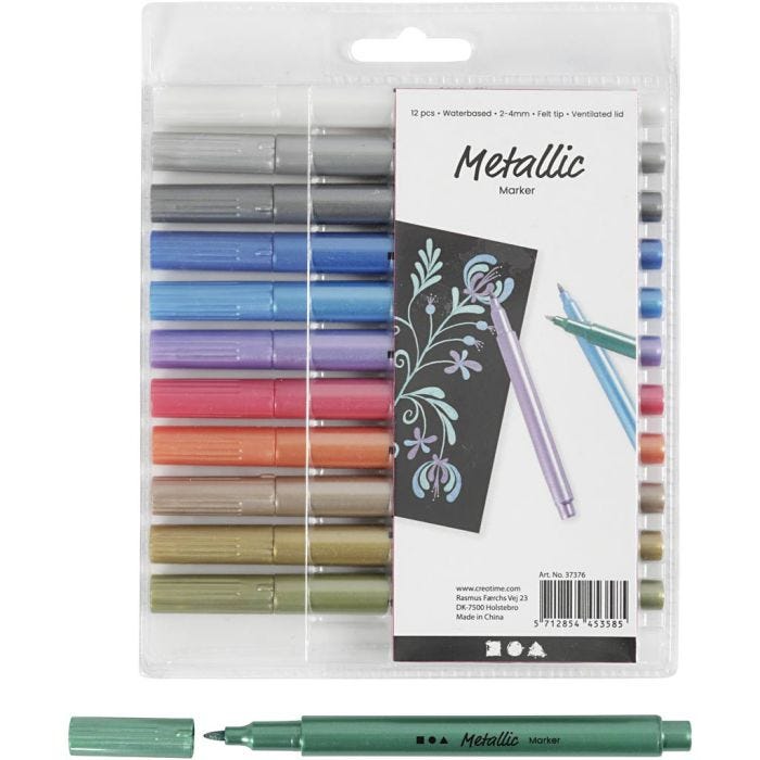 Pennarello metallico, ampiezza tratto 2-4 mm, colori metallici, 12 pz/ 1 conf.