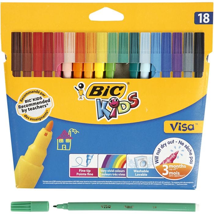 BIC Pennarelli Visa Fine, ampiezza tratto 1,6 mm, colori asst., 18 pz/ 1 conf.