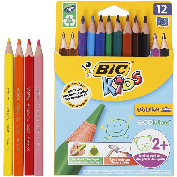 BIC Matite Colorate Evolution Triangle, L: 14 cm, mina 5 mm, colori asst., 12 pz/ 1 conf.