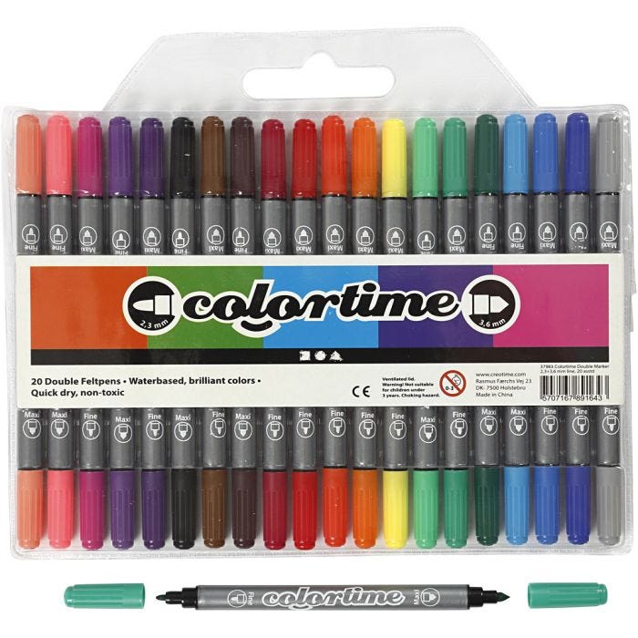 Pennarello Doppio Colortime, ampiezza tratto 2,3+3,6 mm, colori standard, 20 pz/ 1 conf.