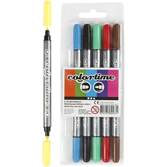 Pennarello Doppio Colortime, ampiezza tratto 2,3+3,6 mm, colori standard, 6 pz/ 1 conf.