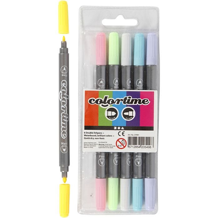 Pennarello Doppio Colortime, ampiezza tratto 2,3+3,6 mm, colori pastello, 6 pz/ 1 conf.