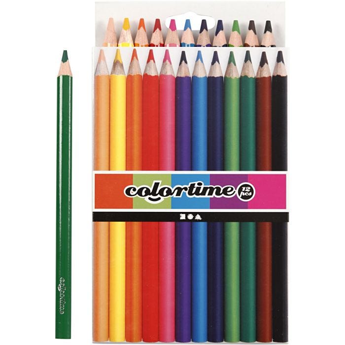 Matite Colorate Colourtime, L: 17,45 cm, mina 5 mm, JUMBO, colori asst., 12 pz/ 1 conf.