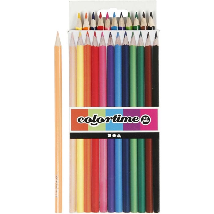 Matite Colorate Colortime, L: 17,45 cm, mina 3 mm, colori asst., 12 pz/ 1 conf.
