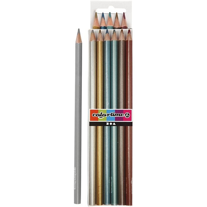 Matite Colorate Colortime, L: 17,45 cm, mina 3 mm, colori metallici, 6 pz/ 1 conf.