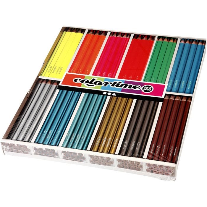 Matite Colorate Colortime, L: 17,45 cm, mina 3 mm, colori metallici, colori neon, 144 pz/ 1 conf.