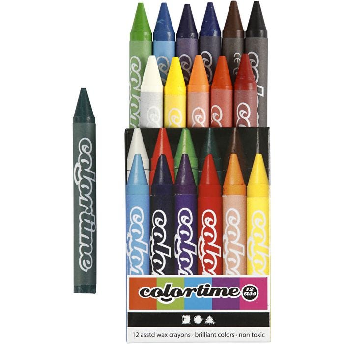Pastelli a Cera Colortime, L: 10 cm, spess. 11 mm, colori asst., 12 pz/ 1 conf.