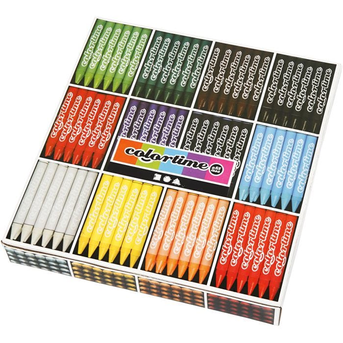 Pastelli a Cera Colortime, L: 10 cm, spess. 11 mm, colori asst., 12x24 pz/ 1 conf.