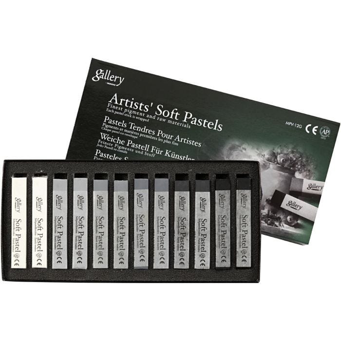 Set Pastelli Morbidi Gallery, L: 6,5 cm, spess. 10 mm, armonia nero/bianco, 12 pz/ 1 conf.