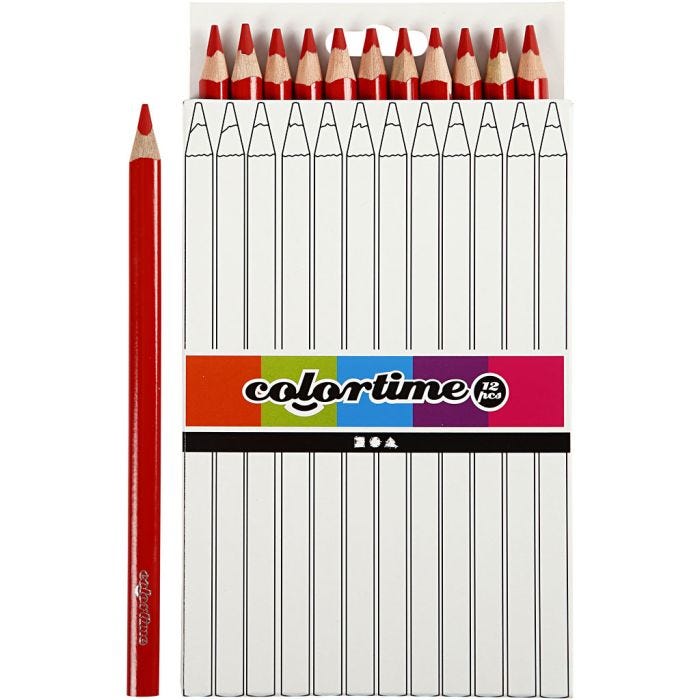 Matite Colorate Colourtime, L: 17,45 cm, mina 5 mm, JUMBO, rosso, 12 pz/ 1 conf.